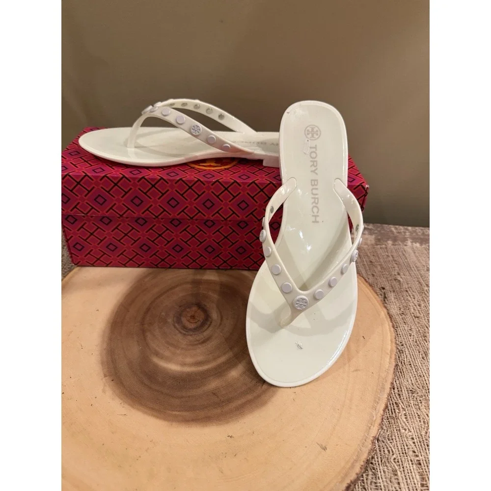 Tory Burch Studded Jelly Flip Flop Thong Sandal Ivory 8 $148 New‎ In Box